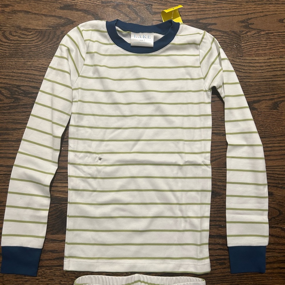 NWT Lake Kids Pajamas in Olive Stripe- size 6 and 7 availablee